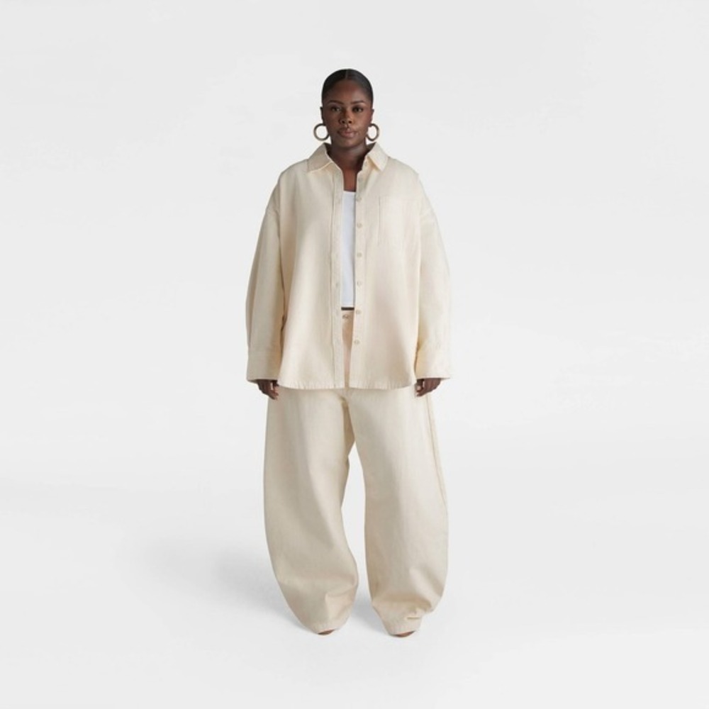 KBB by KAHLANA x Target XXL The Samira LS Collared Denim Button Down Shirt Cream